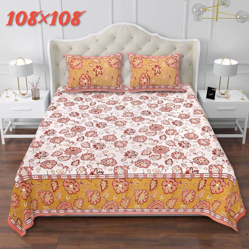 Aves pure Cotton Premium Super King Size Bedsheet with 2 Pillow Covers