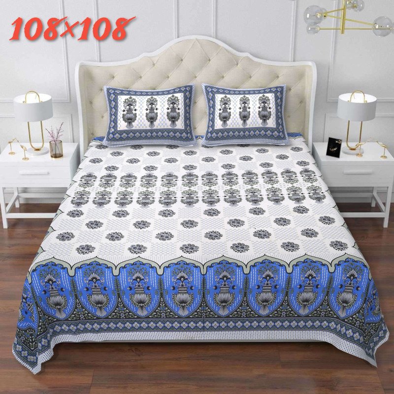 Aves Premium Super King Size Bedsheet with 2 Pillow  Jaipuri Cotton