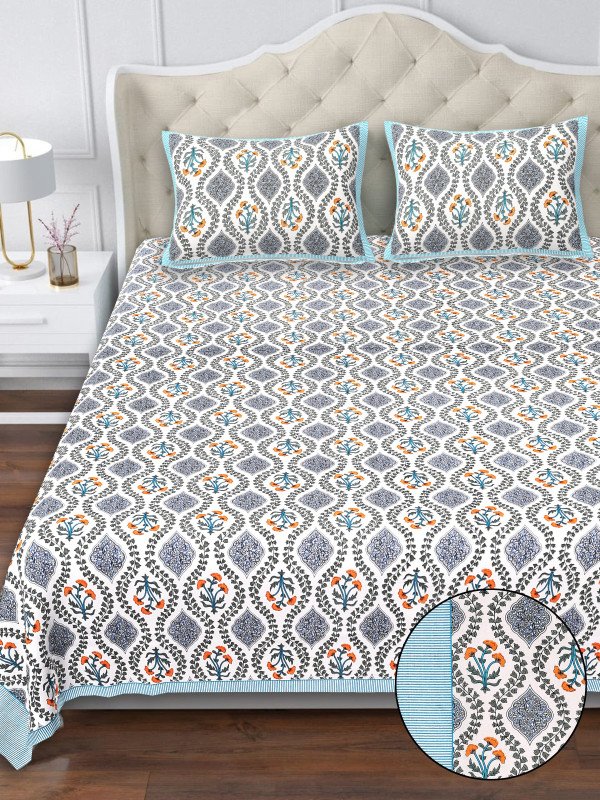 Natural Bloom Bedsheet by Bellacasa | Double Bed Size | Jaipuri Handblock Print | 100% Cotton