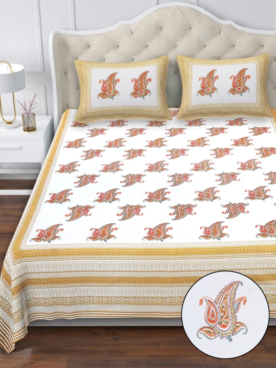 Desert Blossom Bedsheet  | Double Bed Size | Jaipuri Handblock Print | 100% Cotton