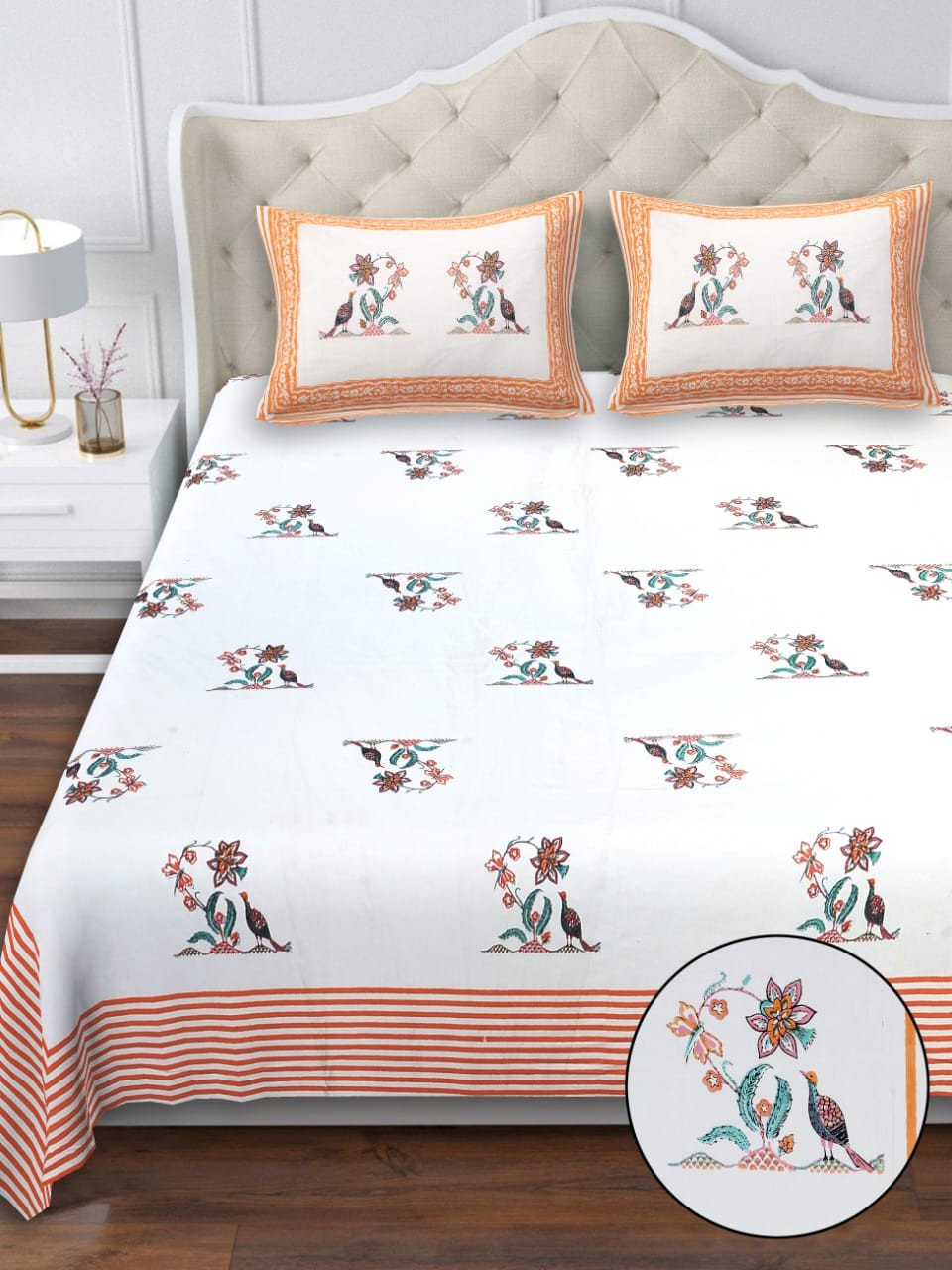 Minimal Grace Bedsheet  | Double Bed Size | Jaipuri Handblock Print | 100% Cotton