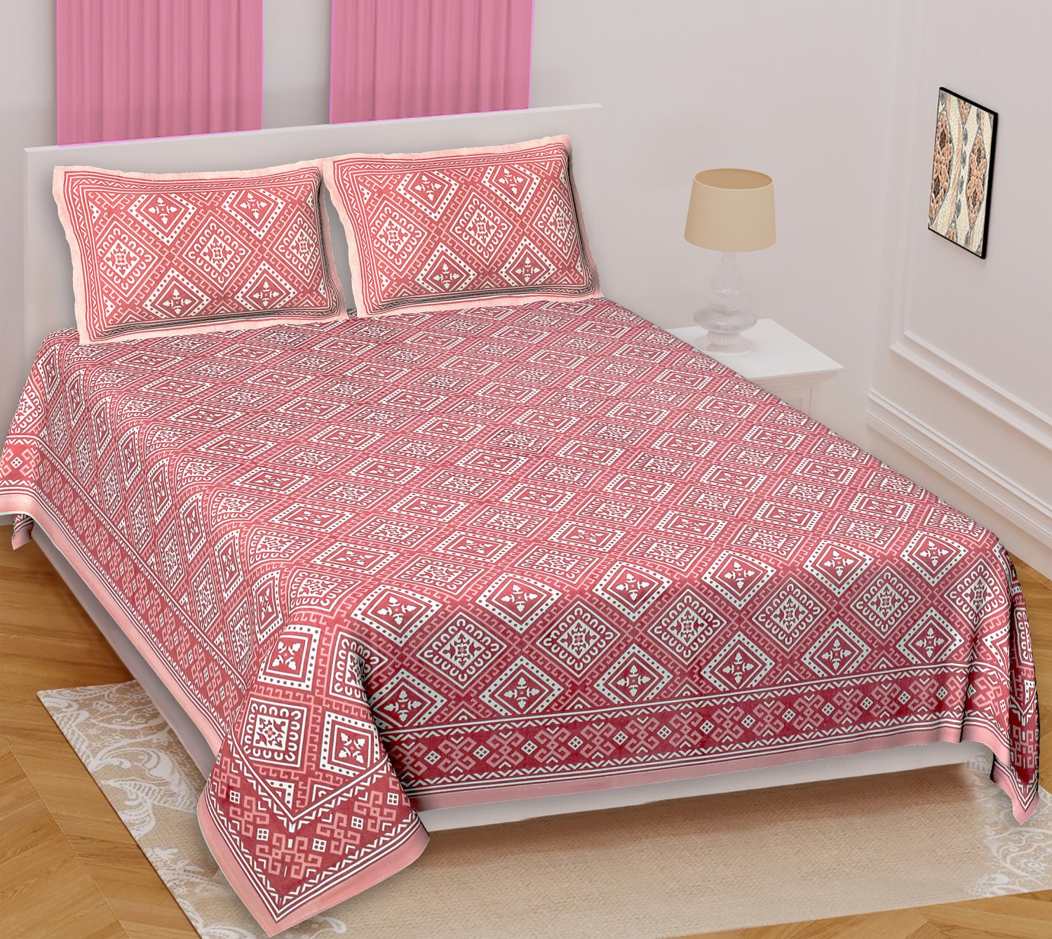 Aves Jaipuri Fabric King Size Cotton Bedsheet with 2 Pillow Covers