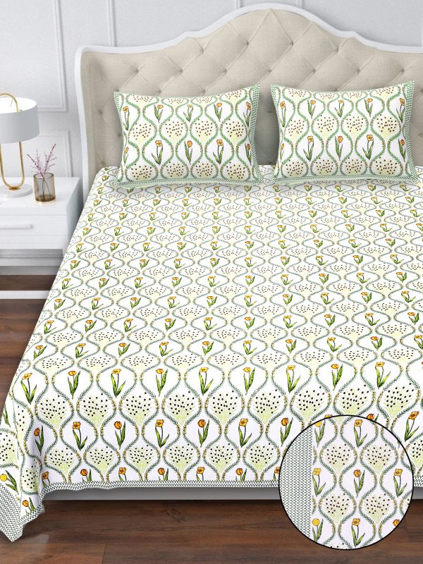 Sanganeri Elegance Bedsheet by Bellacasa | Single Size | Handblock Printed | Soft Cotton