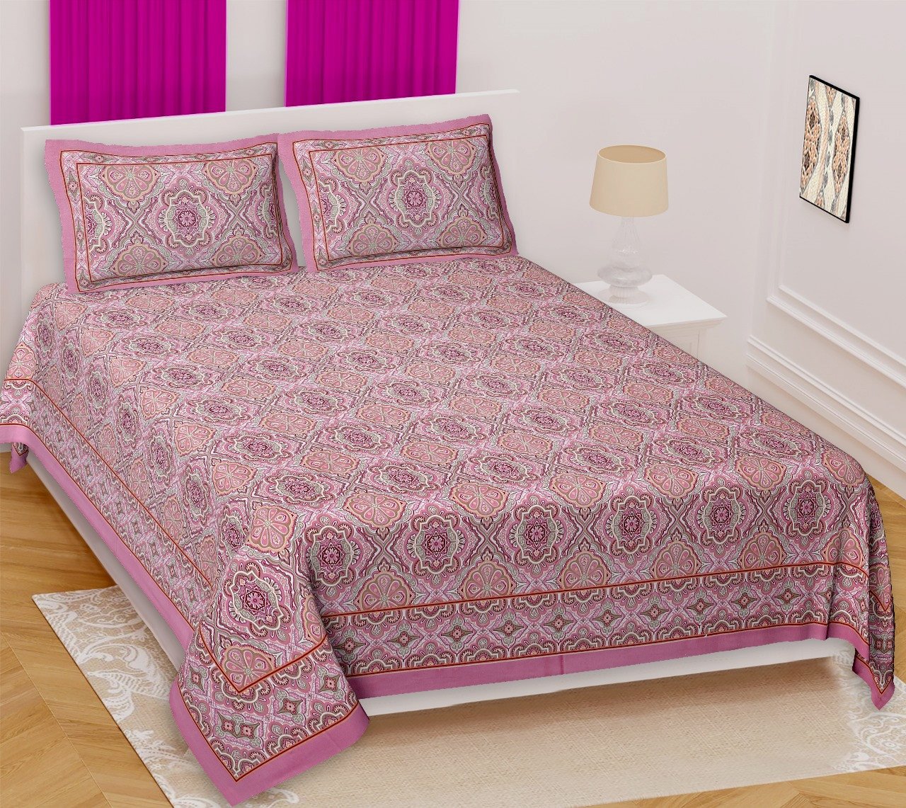 ALS Jaipuri Geometric Print Queen Size Bedsheet Set (90x100) – 100% Cotton with 2 Pillow Covers