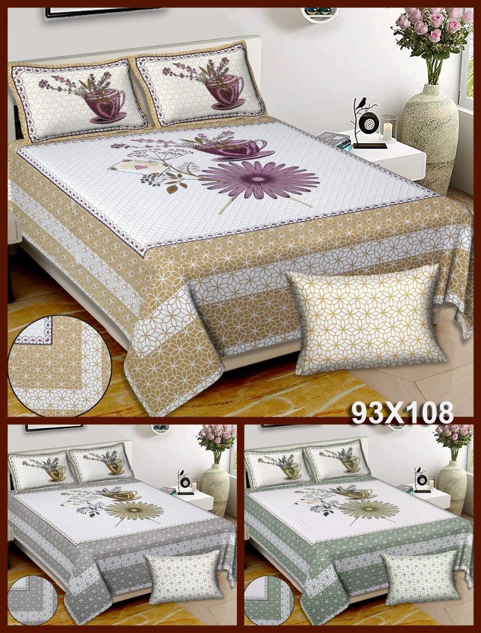 Aves Artistic Cotton Print King Size Bedsheet + 2 Pillow Covers – Sophisticated Luxury