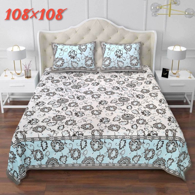 Aves Flora Print Premium Super King Size Cotton Bedsheet with 2 Pillow Covers