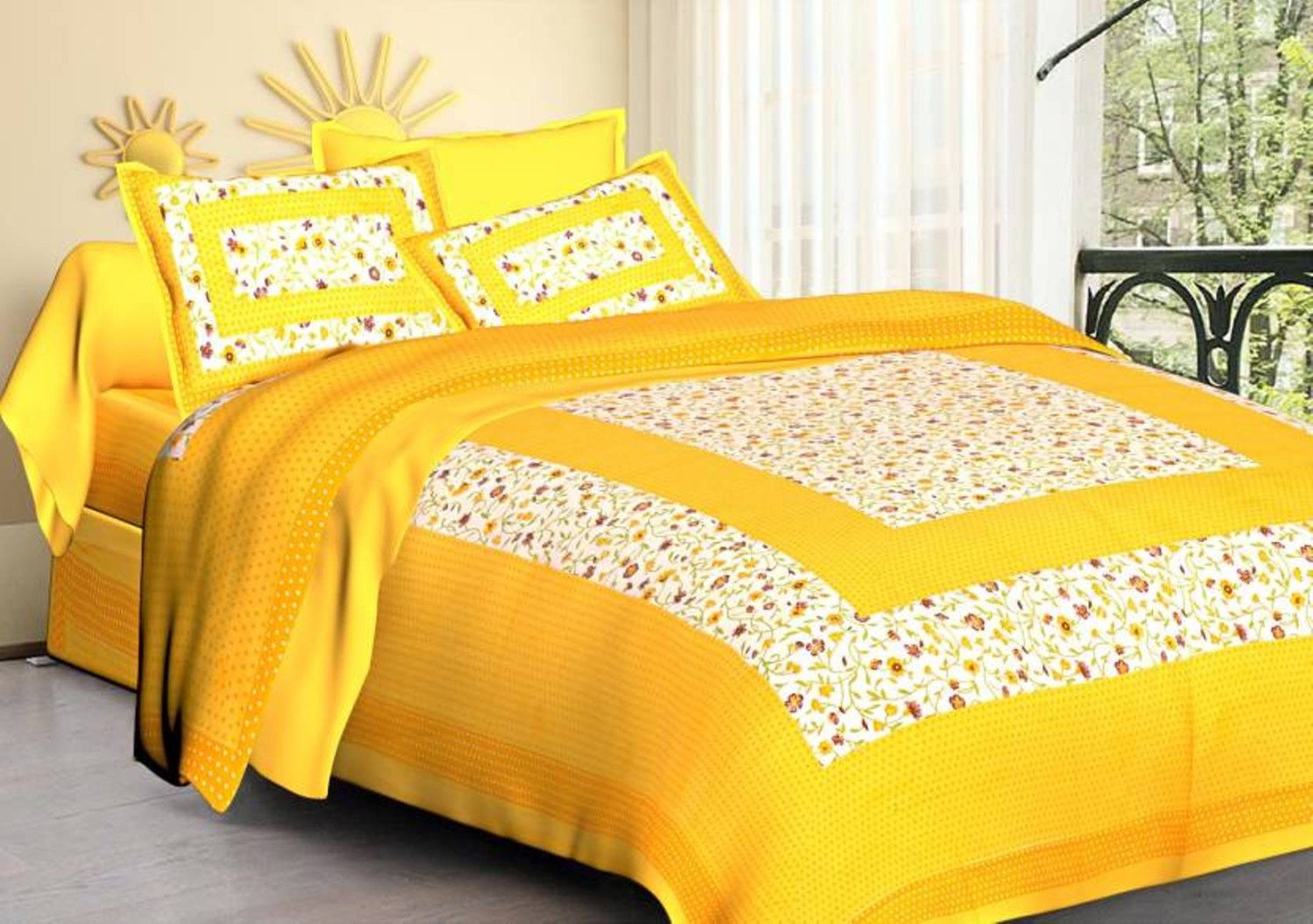 Aves Sanganeri Double Bed Cotton Bedsheet with 2 Pillow Cover