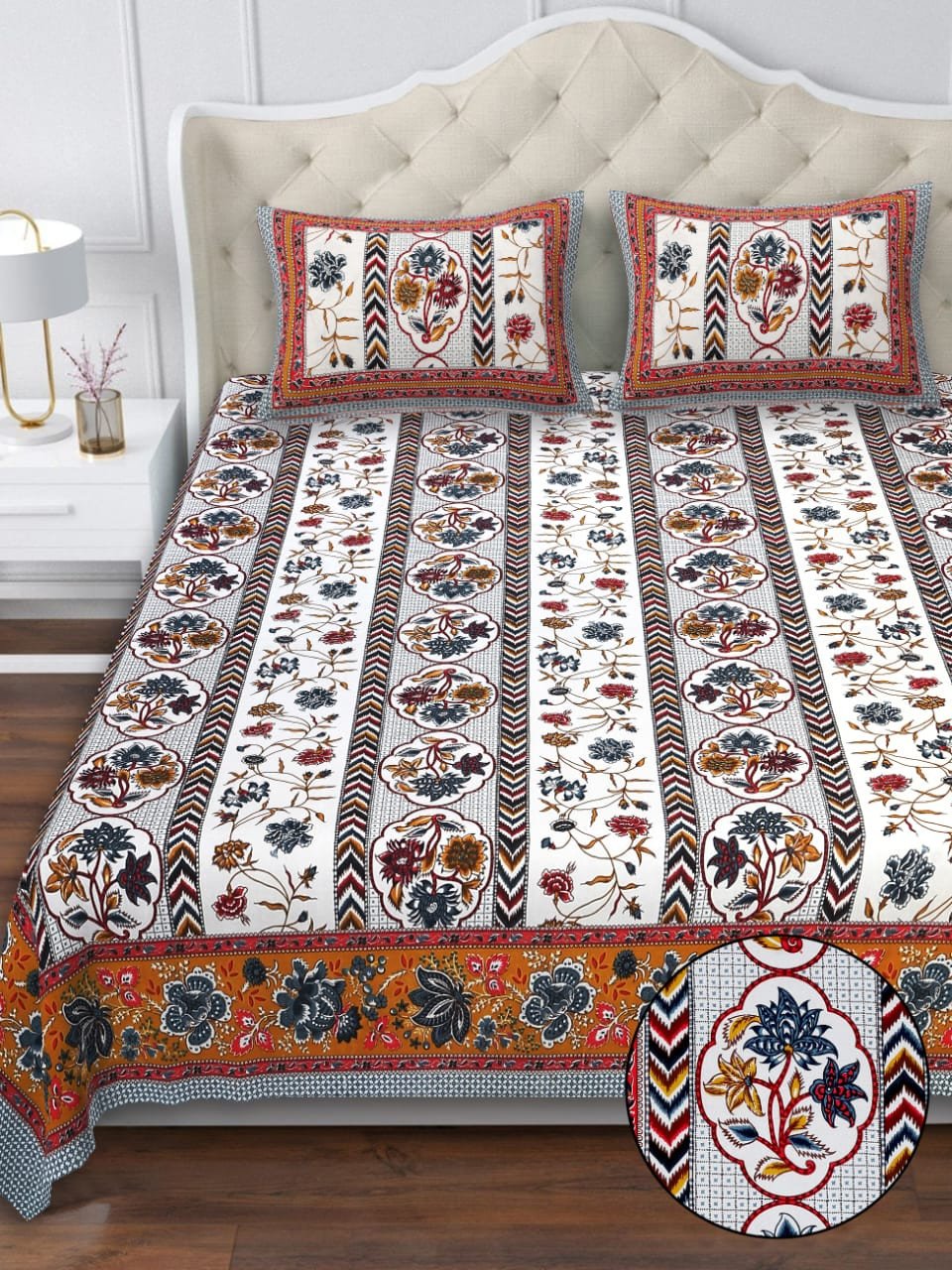 Royal Essence Bedsheet  | Double Bed Size | Jaipuri Handblock Print | 100% Cotton