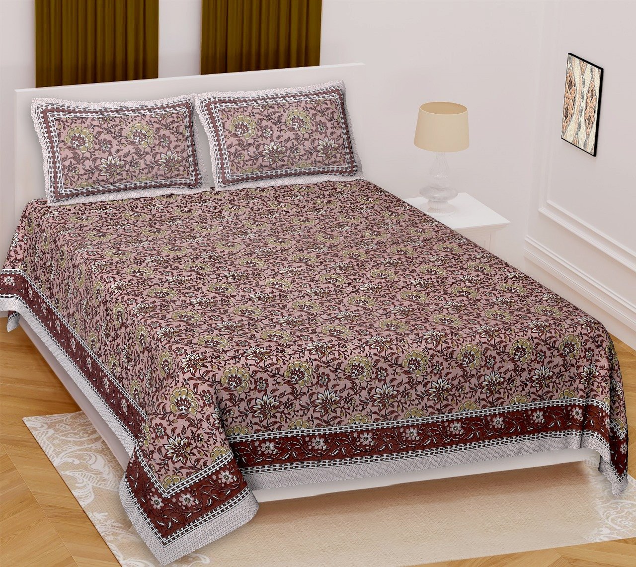 ALS Paisley Floral Cotton Queen Size Bedsheet Set (90x100) – 100% Cotton with 2 Pillow Covers