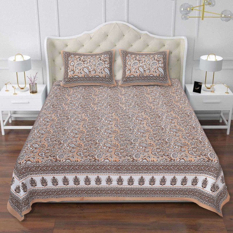 Aves Sanganeri King Size Cotton Bedsheet with 2 Pillow covers