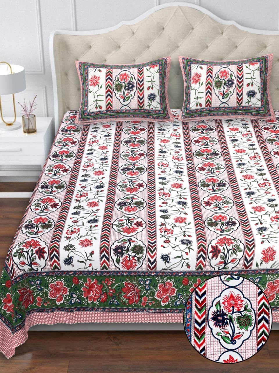 Saffron Hues Bedsheet | Double Bed Size | Jaipuri Handblock Print | 100% Cotton