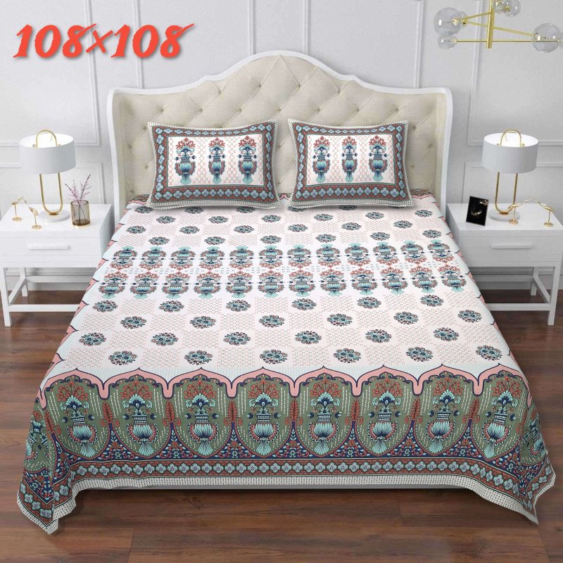 Aves Printed  Premium Super King Size Cotton Bedsheet with 2 Pillow