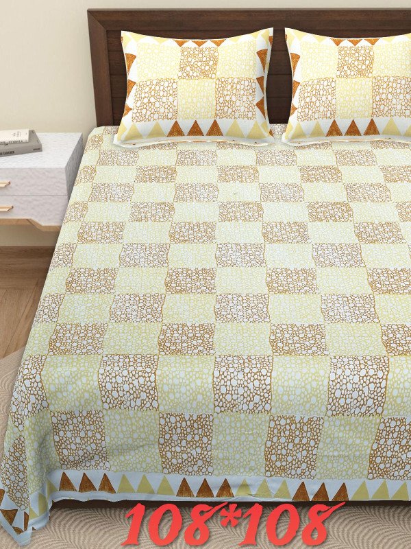 Aves Sanganeri Print Premium Super King Size Bedsheet with 2 Pillow