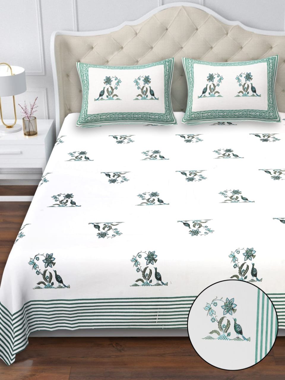 Elegant Bloom Bedsheet | Big Size 100x108 Inch | Jaipuri Handblock Print | 100% Cotton