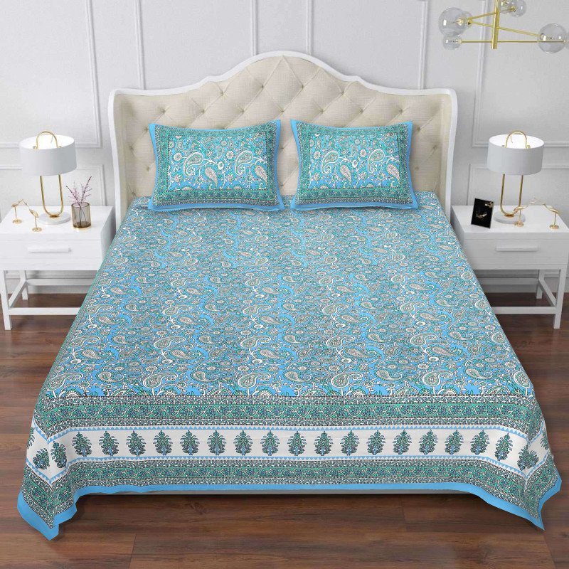 Aves Sanganeri print King Size Bedsheet with 2 Pillow Covers