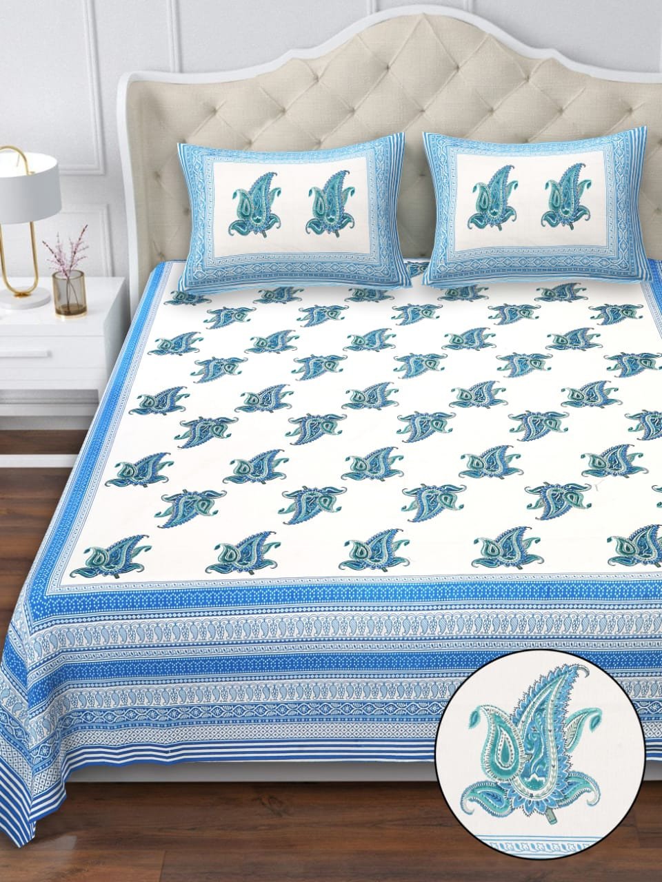 Peaceful Dreams Bedsheet by Bellacasa | Double Bed Size | Jaipuri Handblock Print | 100% Cotton
