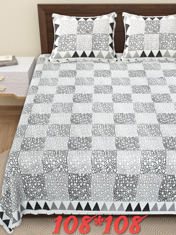 Aves Hand Block Premium Super King Size Cotton Printed Bedsheet