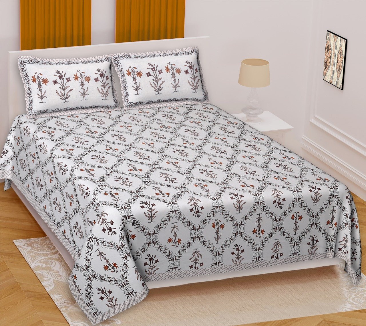 ALS Sanganeri Geometric Print Queen Size Bedsheet Set (90x100) – 100% Cotton with 2 Pillow Covers