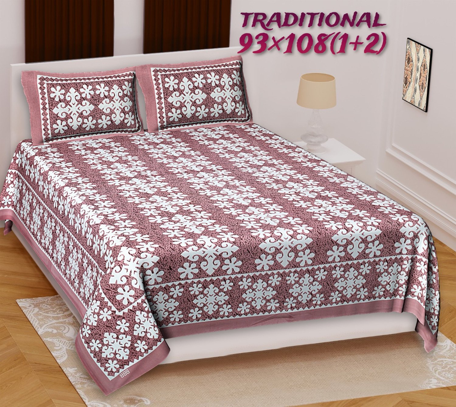 Aves Jaipuri Cotton Premium King Size Bedsheet with Pillow covers