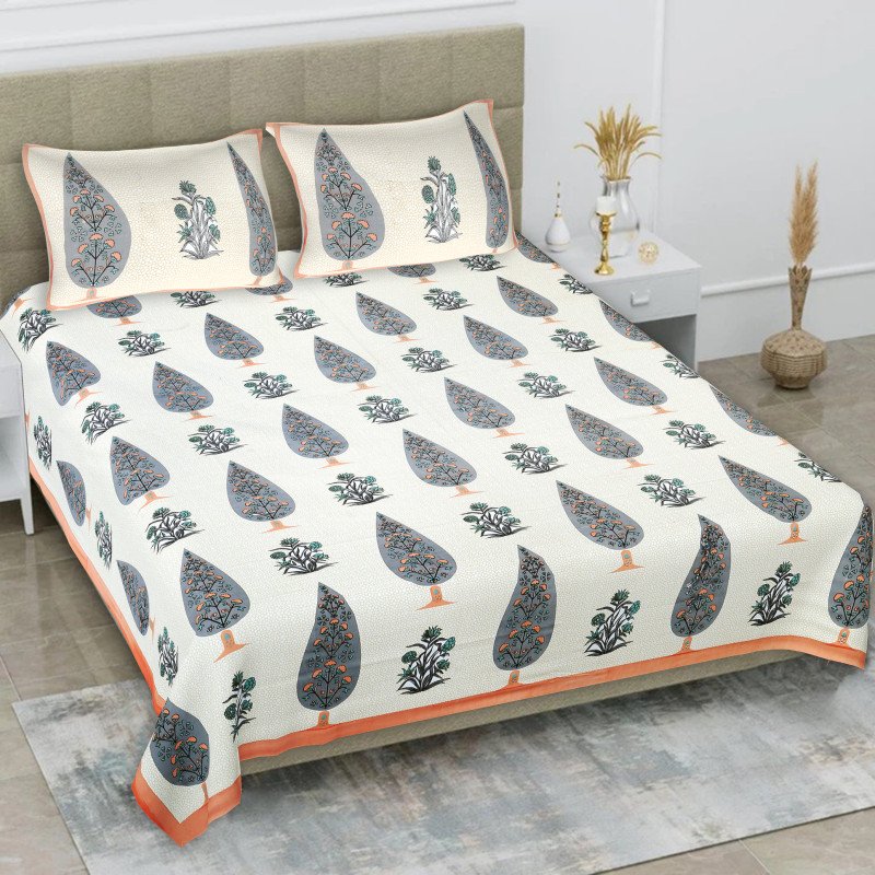 Aves Jaipuri King Size Cotton  Bedsheet with 2