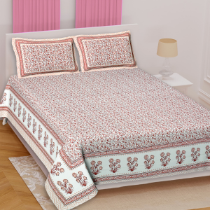 Jaipur sanganeri Kingsize cotton bedsheet with 2 Pillow cover