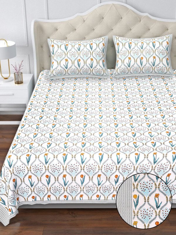Jaipuri Royale Handblock Bedsheet | 108 x 108 Inches | Premium Cotton